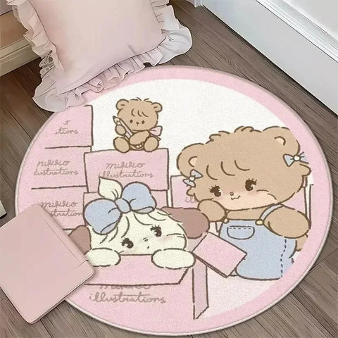 Navak Carpet Daily Picks DISNEY Kawaii Mikko Mousse Circular mat Souffle Cammy Latte cute Bedside Living Room bedroom Carpet Floor Decor Girls Rug