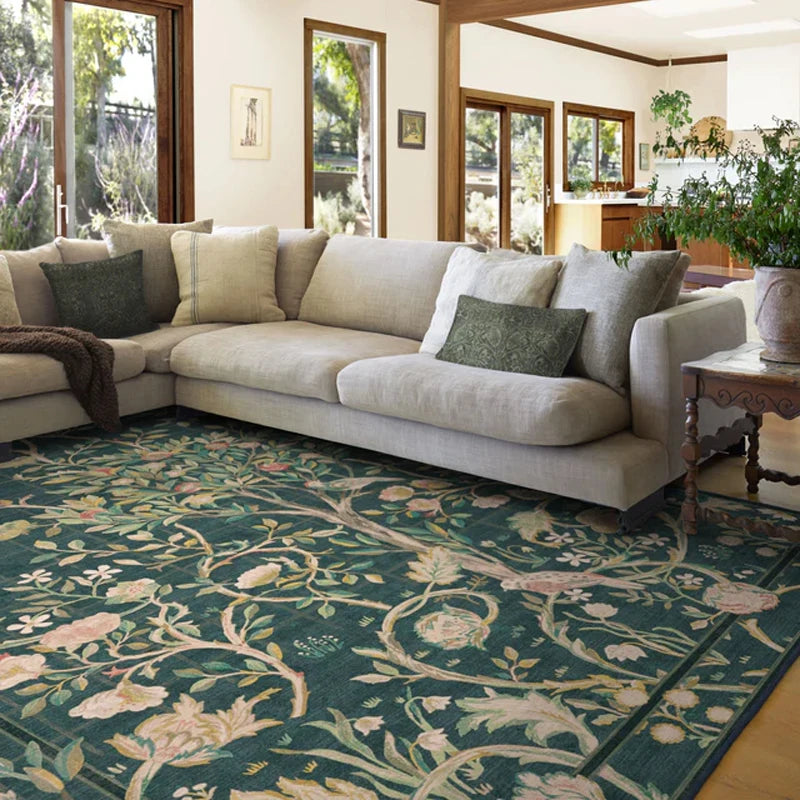 Navak Carpet Living Room Carpet Large Size Bedroom Bedside Floor Mat Machine Washable Carpets Spring Flowers Plant Retro Home Decoration Rug