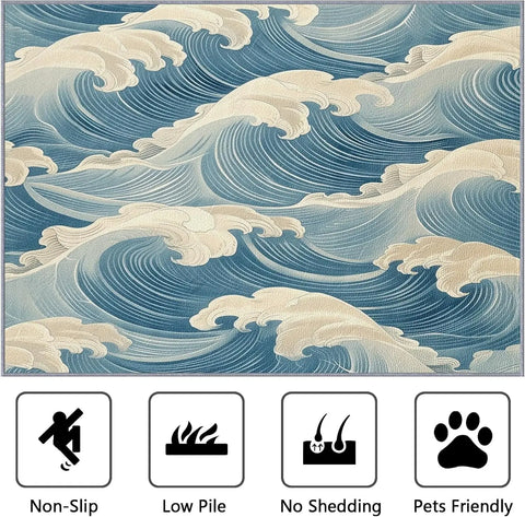 Navak Carpet Great Wave Rug - Japanese Hokusai Area Rug Ocean Wave Rugs Asian Oriental Carpet - Great  Home Decor