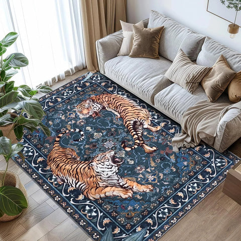 Navak Carpet Nordic Style Living Room Carpet Blue Tiger Print Bedroom Rugs Large Area Machine Washable Non-slip Coffee Table Mats Alfombra 러그