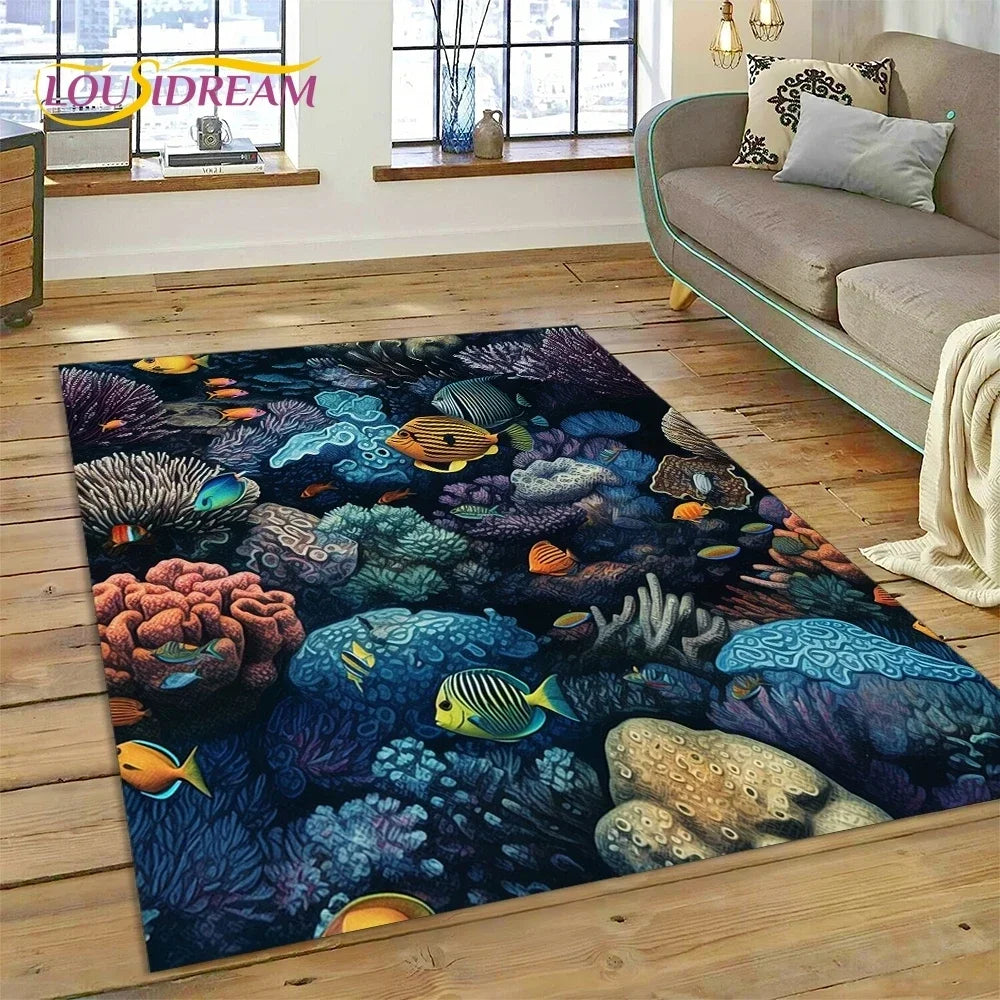 Navak Carpet  3D Underwater World Seabed Dolphin Cartoon Carpet Rug for Bedroom Living Room Home Sofa Decoration,Child Large Decor Floor Mat