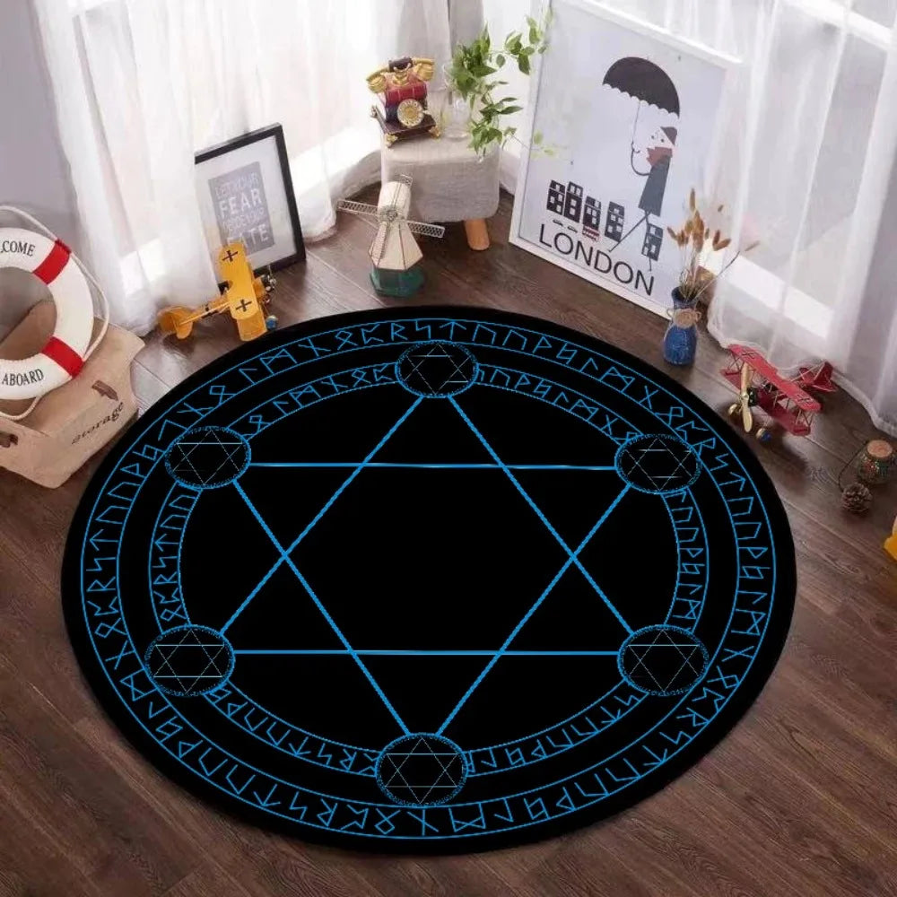 Navak Carpet Mystic Magic Circle Round Theme Interior Non-Slip Rug Bedroom Meditation Zone Ideal Decorative Rug