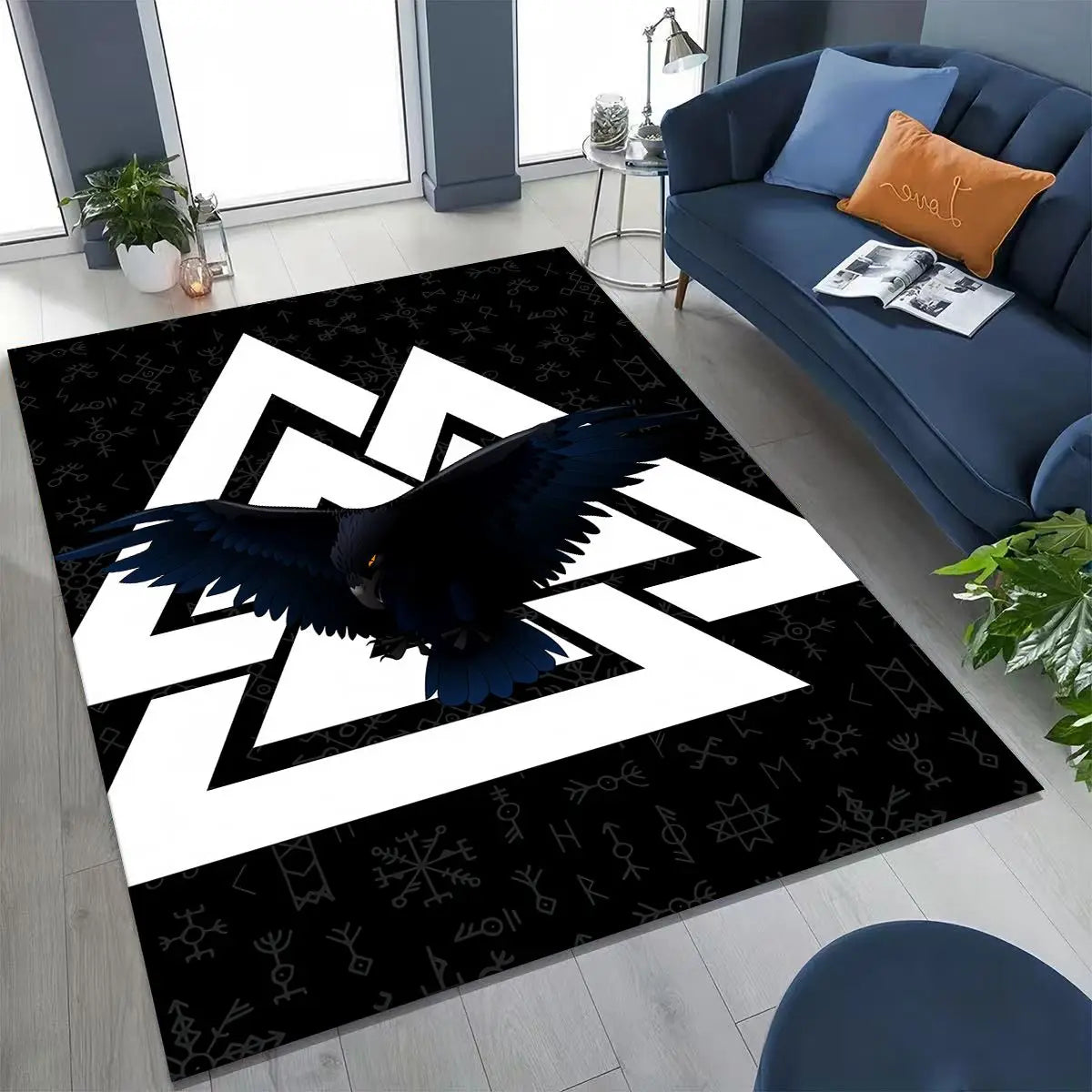 Navak Carpet Nordic Viking Warrior Symbol Valhalla Valknut Rune Moto Rug for Bedroom Living Room Sofa Home Doormat Decor,Non-slip Floor Mat