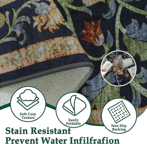 Navak Carpet Nordic Style Living Room Carpet Retro Flower and Bird Print Bedroom Rugs Fashionable Foldable Machine Washable Coffee Table Mats