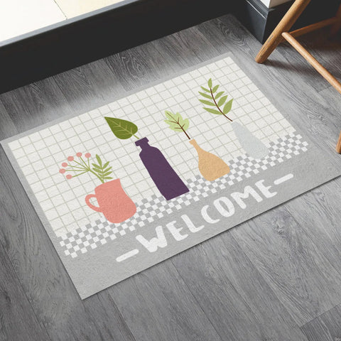 Navak Carpet Creative Small Fresh Cactus Plant Print Welcome Door Mat Square Cuttable Fluffy Carpet Rug Non-slip Entrance Mat for Home Decor