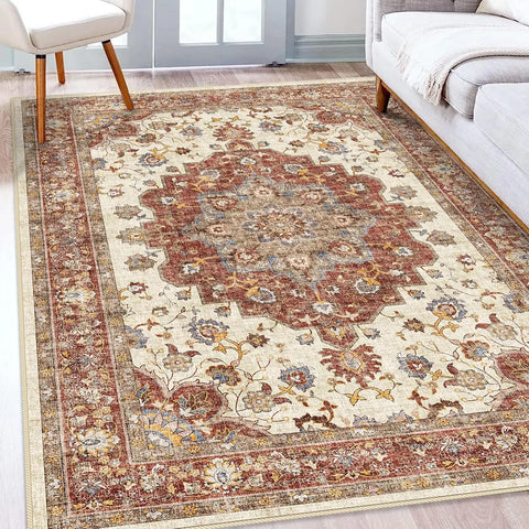 Navak Carpet Washable Oriental Area Rug  Rugs for Living Room Soft Carpet for Bedroom Waterproof Floral Distressed Indoor Stain
