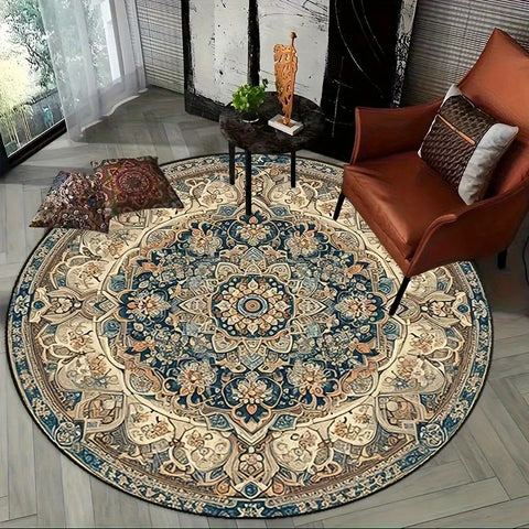 Navak Carpet 1pc Dark Persian Bohemian Round Mat square Crystal Velvet, Machine Washable, Durable Rubber Backing Luxury Carpet, Avail