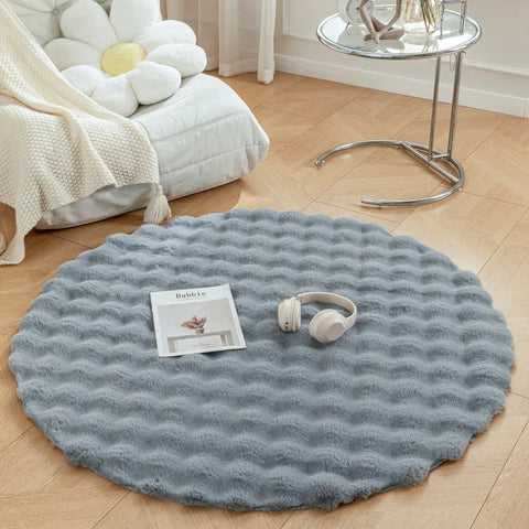 Navak Carpet Faux Fur Round Carpets Luxury Bubble Shaped Plushrugs for Bedroom Decor Non Slip Dressing Table Area Rugs Soft Fluffy Floor Mat