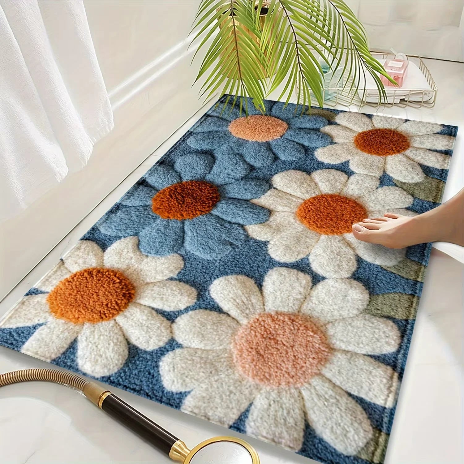 Navak Carpet Exclusive Picks Daisy Pattern Carpet Doormat Non-slip Laundry Room Rug For Bedroom Floor Mat Home Decor Bedside Rugs Outdoor Carpet