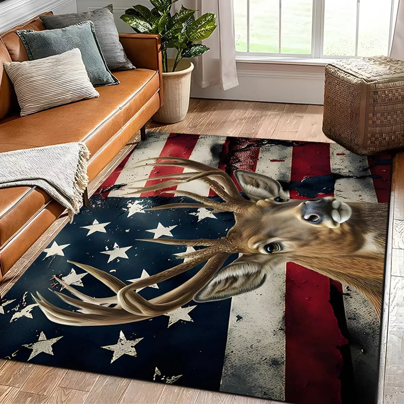 Navak Carpet 15 Sizes Flag Deer Pattern Rug Carpet for Living Room Bathroom Mat Creative Doormat Carpet for Bedroom Home Decor Alfombras Cool
