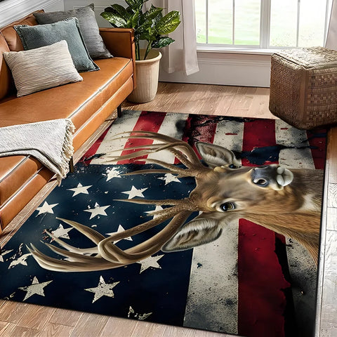 Navak Carpet 15 Sizes Flag Deer Pattern Rug Carpet for Living Room Bathroom Mat Creative Doormat Carpet for Bedroom Home Decor Alfombras Cool