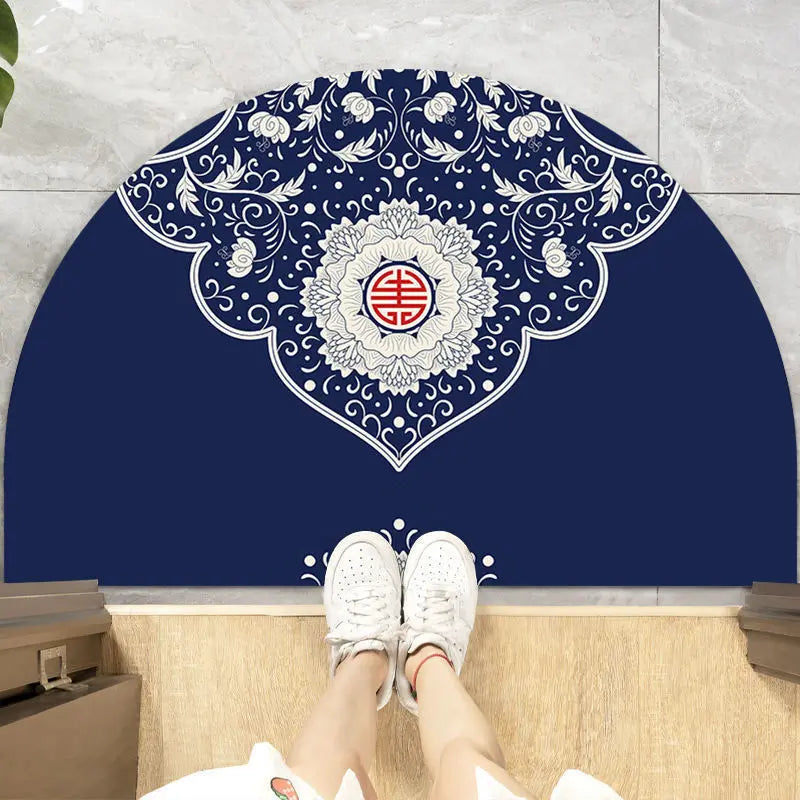 Navak Carpet Chinese Semi-circular Floor Mats Japanese Style Crane Printed Door Entrance Non-slip Floor Mats Balcony Carpet Hallway Porch Rug