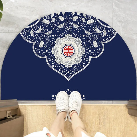 Navak Carpet Chinese Semi-circular Floor Mats Japanese Style Crane Printed Door Entrance Non-slip Floor Mats Balcony Carpet Hallway Porch Rug