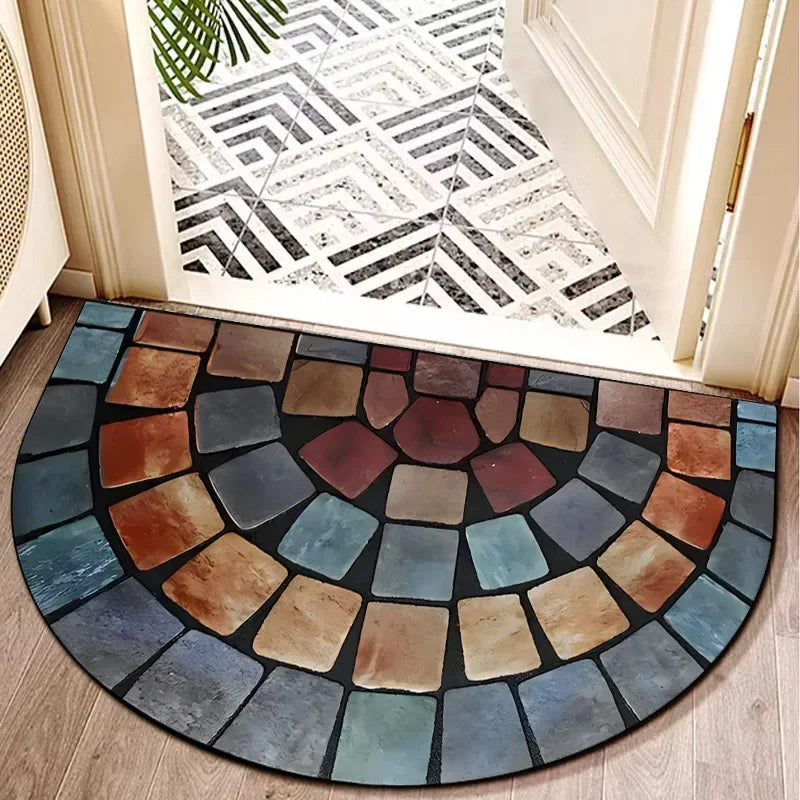 Navak Carpet Bees Floral Door Mat Non Slip Semi Circle Polyester Entrance Rug for Farmhouse Patio Laundry Kitchen Yard Outdoor Home Decor
