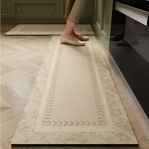 Navak Carpet Kitchen Floor Mat Anti-slip Oil-proof Erasable Carpet Leather PVC Waterproof Rug Beige Pattern Texture Home Decor Mats 주방 카펫