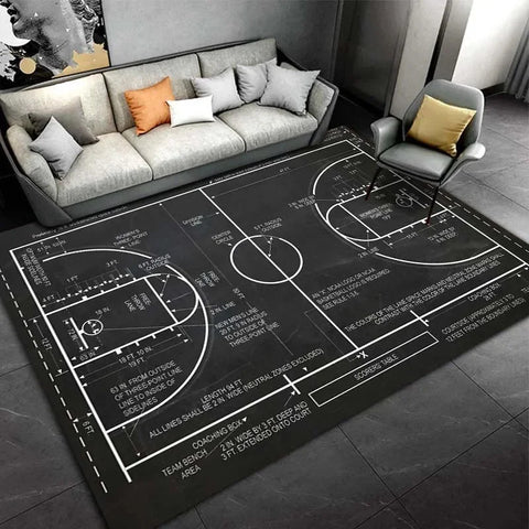 Navak Carpet Basketball Court Motif Carpet for Boy's Bedroom Living Room Decor Sports Themed Welcome Door Mat Non-slip Crawling Play Rug