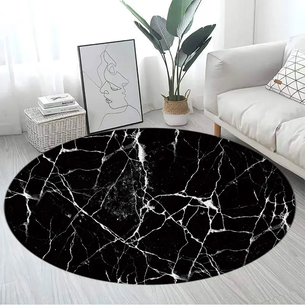 Navak Carpet Abstract Blue Marble Round Carpet Gold Textured Geometric Pattern Black Home Rugs Living Room Bedroom Decor Sofa Rug Floor Mats