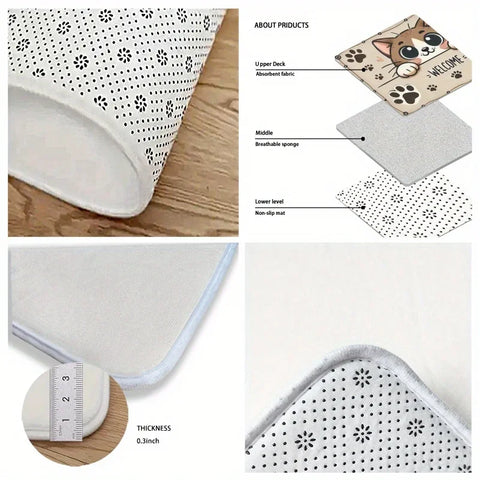 Navak Carpet 1pc Cute Kitten Paw Print Doormat - Non-slip Polyester Floor Mat for Entry/Kitchen, Quick Dry Indoor/Outdoor Decoration