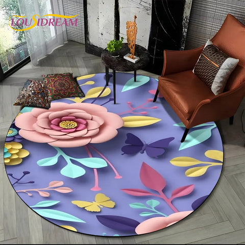 Navak Carpet 3D Daisy Nordic Flower Sunflower Round Area Rug,Carpet for Living Room Children's Bedroom Sofa Playroom Decor,Non-slip Floor Mat
