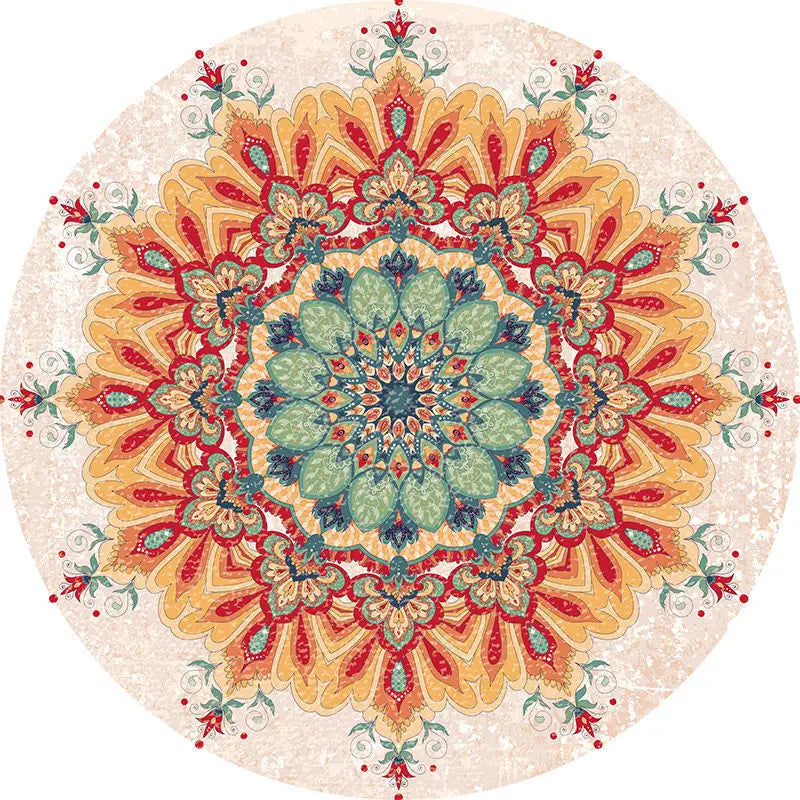 Navak Carpet American Retro Ethnic Style Circular Carpet Living Room Bedroom Mat Red Festive Atmosphere Decorated Home Rug Decoration