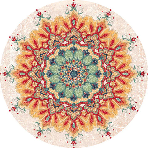 Navak Carpet American Retro Ethnic Style Circular Carpet Living Room Bedroom Mat Red Festive Atmosphere Decorated Home Rug Decoration