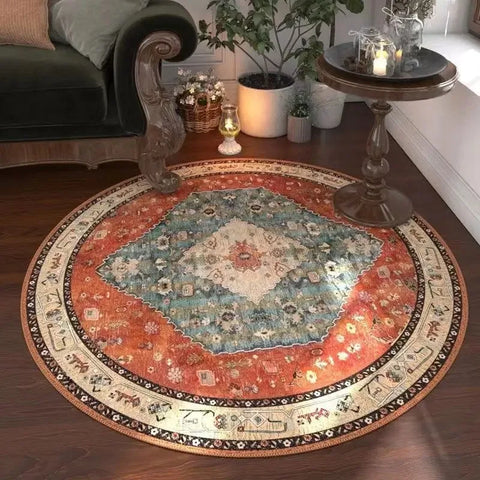 Navak Carpet Moroccan Floral Round Carpet, Washable For Living Room & Dining