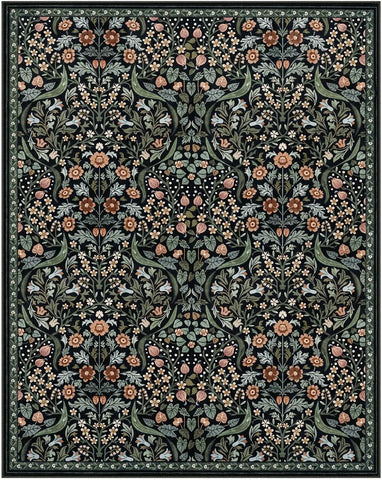 Navak Carpet Floral Washable Rugs, Soft Large Boho Bedroom Rug, Botanical Non Slip Ultra Thin Floor Carpet for Dining Room Nursery Office
