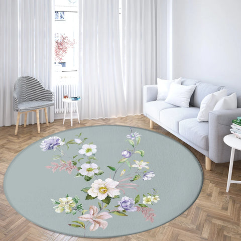 Navak Carpet Home Living Room Bedroom Bathroom Floor Mat Printing Decorative Carpet Flower and Bird  Round  Peony Rose