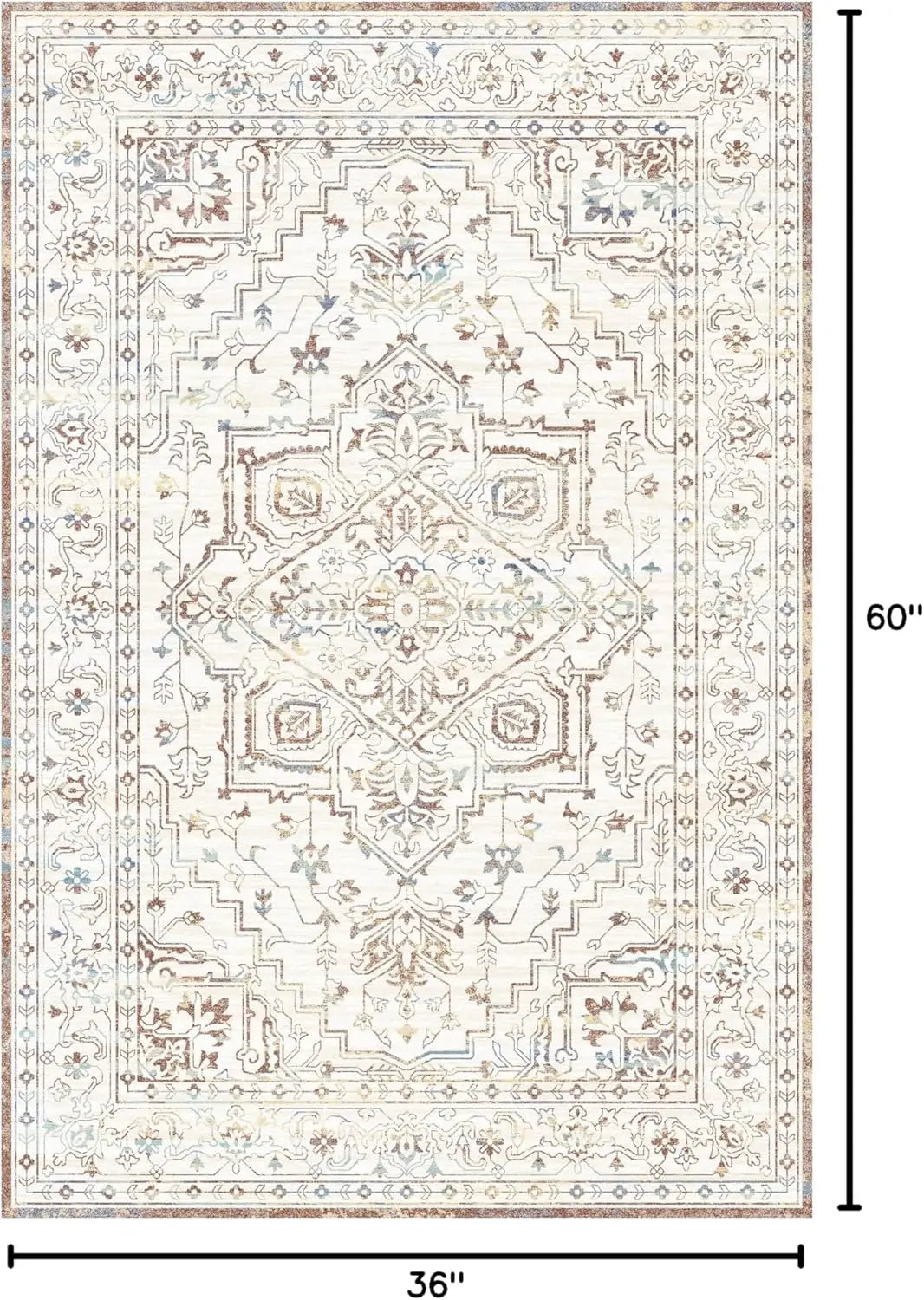Navak Carpet Beige & Ivory Washable Flannel Area Rug Stain-Resistant & Non Slip, Home Decor Carpet, for High Traffic Areas in Living
