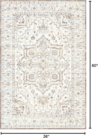 Navak Carpet Beige & Ivory Washable Flannel Area Rug Stain-Resistant & Non Slip, Home Decor Carpet, for High Traffic Areas in Living