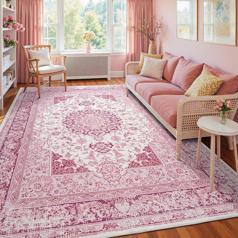Navak Carpet Crystal velvet carpet Bright Pink Area Rug for Living Room, Machine Washable Rugs with Non-Slip Backing for Girls Bedroom, Cu