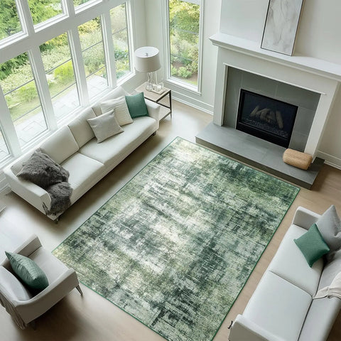 Navak Carpet Green RugLiving Room Washable Abstract Area Rugs Bedroom Non-Slip Soft Carpet Indoor Floor Non-Shedding Rugs for Dining