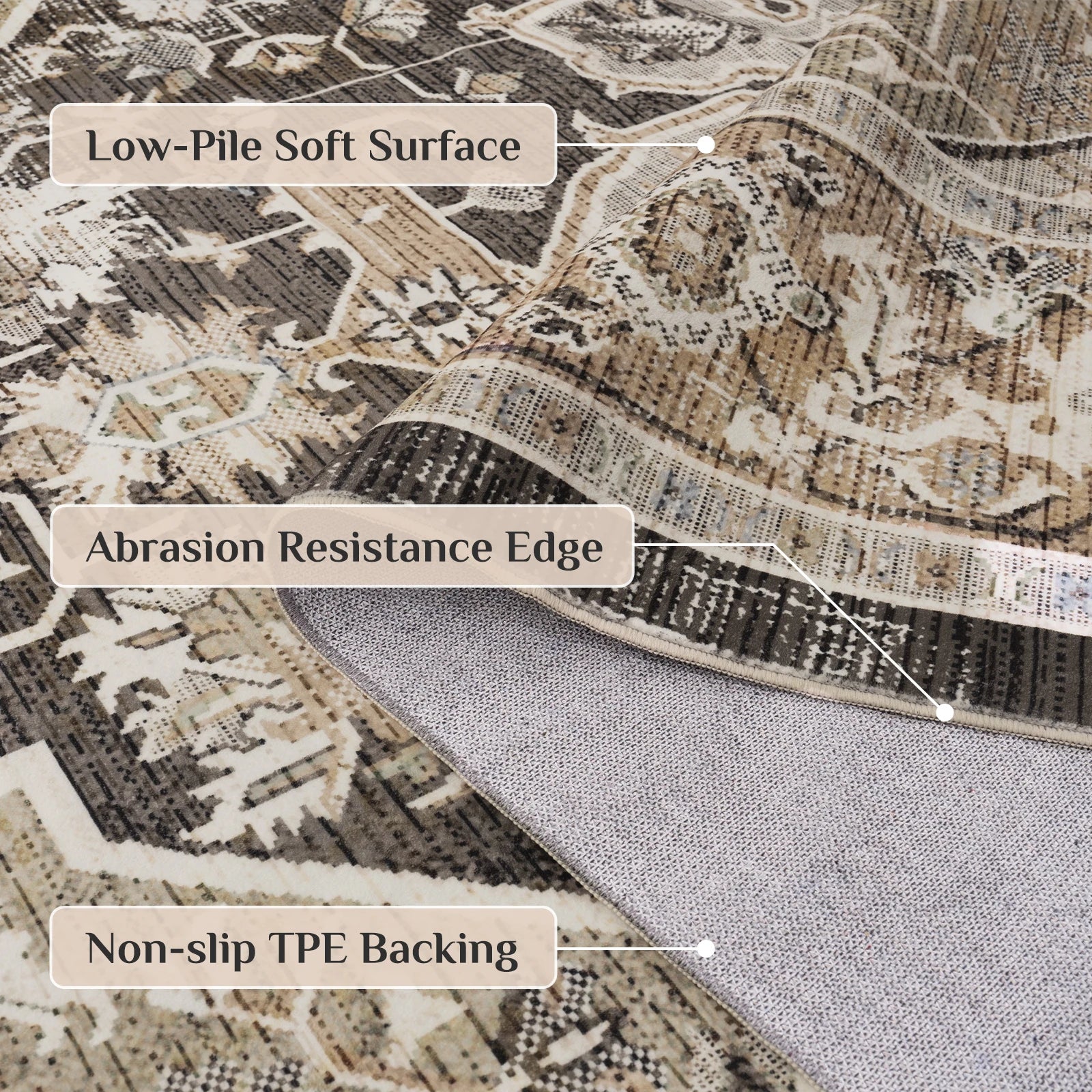 Navak Carpet Orhopui Boho Area Rug, Machine Washable Outdoor Camping Rug, Non-Slip Stain Resistant Machine Washable Rug