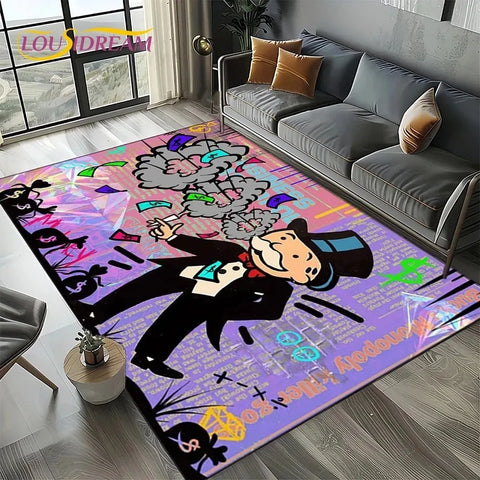 Navak Carpet 3D Rich Man Game Monopoly Dollar Cartoon Carpet Rug for Living Room Bedroom Home Sofa Decoration Kid Area Rug Non-slip Floor Mat