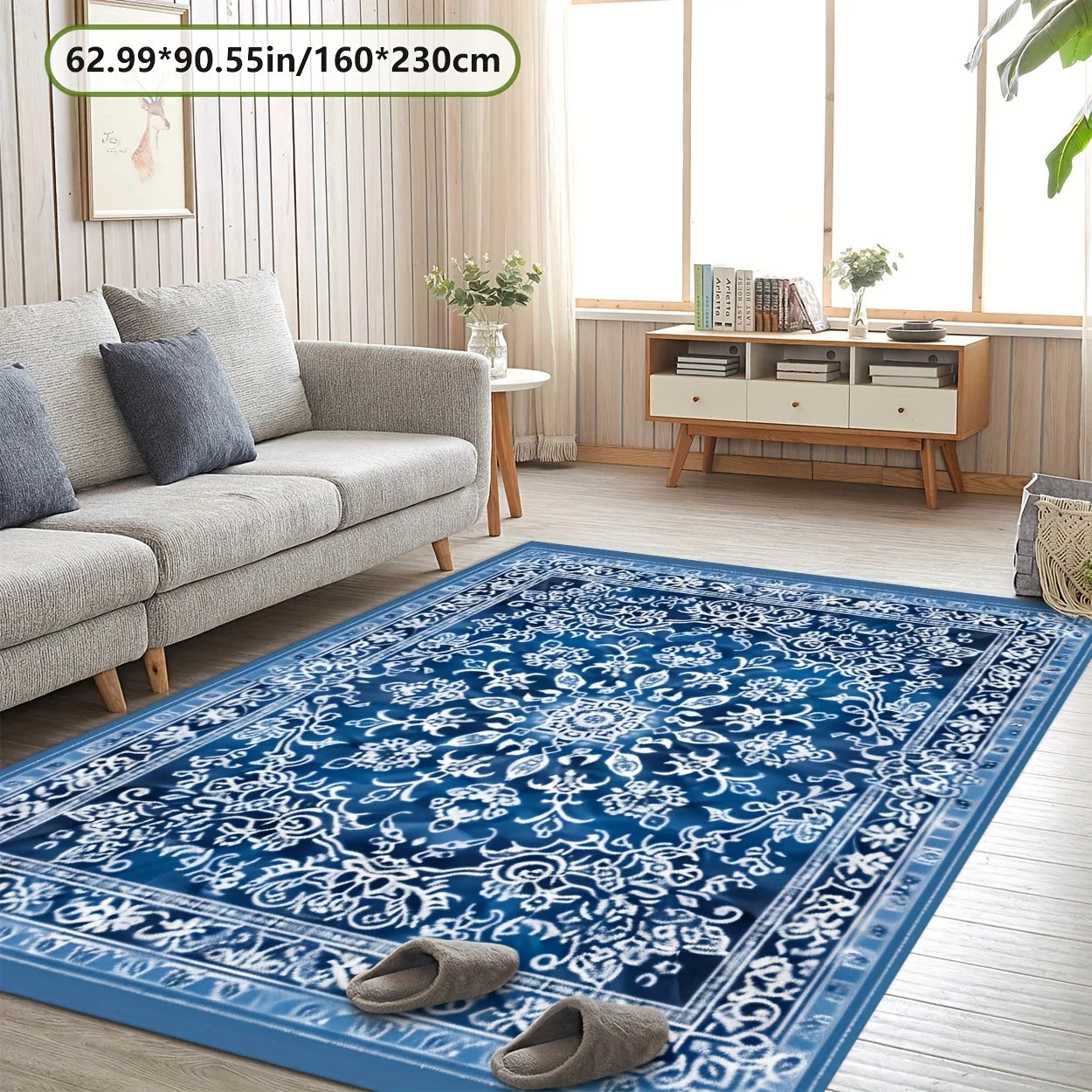 Navak Carpet Luxurious Blue Exotic Floral Area Mat - 78.74" x 118.11", Non-Slip Backing, Machine Washable, Perfect for Living Room, Bedroom,
