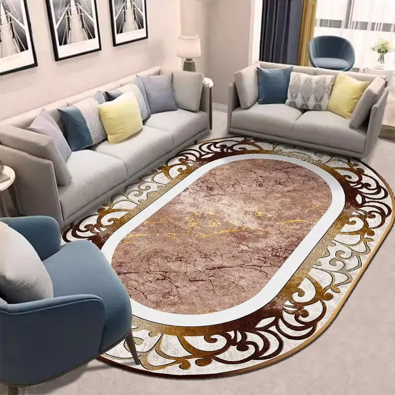 Navak Carpet Golden Oval Carpet for Living Room Persian Luxury Decoration Bedroom Easy Clean Plush Rug Lounge Cloakroom Antiskid Soft Mats