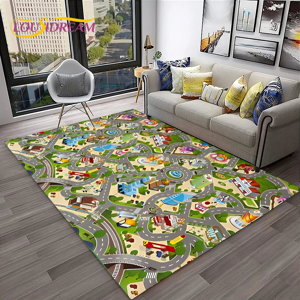 Navak Carpet Child Playmat Traffic Highway City Playroom Carpet Rug for Home Living Room Bedroom Doormat Decor, Area Rug Non-slip Floor Mat