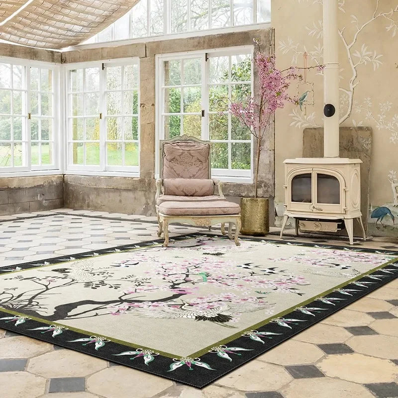 Navak Carpet Artistic Floral Carpet Flower Bird Luxury Decorative Rugs Living Room Large Size Carpets Cozy Non-slip Easy Care Bedroom Rug 양탄자