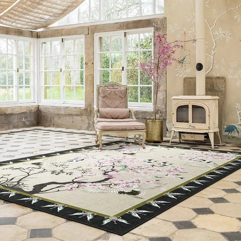 Navak Carpet Artistic Floral Carpet Flower Bird Luxury Decorative Rugs Living Room Large Size Carpets Cozy Non-slip Easy Care Bedroom Rug 양탄자