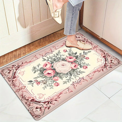 Navak Carpet 1 Sweet Rose Printed Door Mat Valentine's Day Theme Carpet Anti Slip 100% Polyester Carpets Suitable for Entrance Decoration Rug