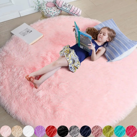 Navak Carpet vikama Pink Round Rug for Girls Bedroom,Fluffy Circle Area Rug for Kids Room,Furry Shaggy Carpet for Living Room Playroom Decor