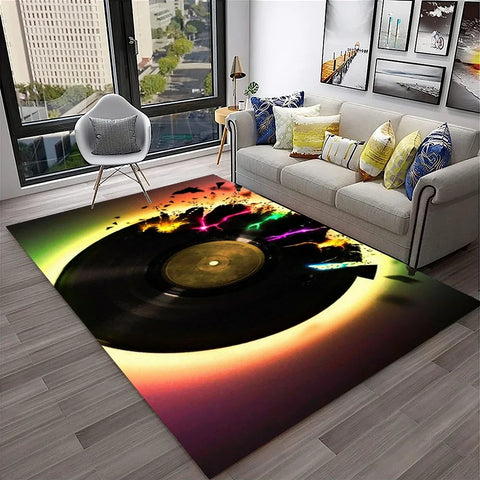 Navak Carpet 3D Retro Vinyl Record Music Art Carpet Rug for Home Living Room Bedroom Sofa Doormat Decor,Kid Play Area Rug Non-slip Floor Mat