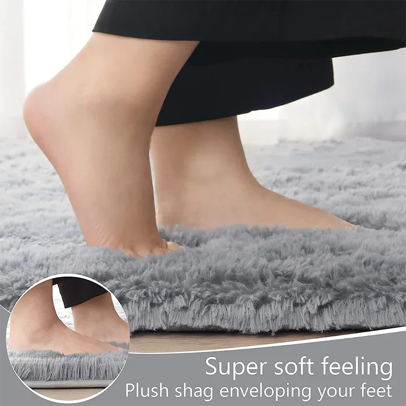 Navak Carpet Shaggy Area Gray Rug For Living Room Super Soft Long Pile Bedroom Carpet Non-Slip Children's Home Decor Fluffy Bedside Floor Mat
