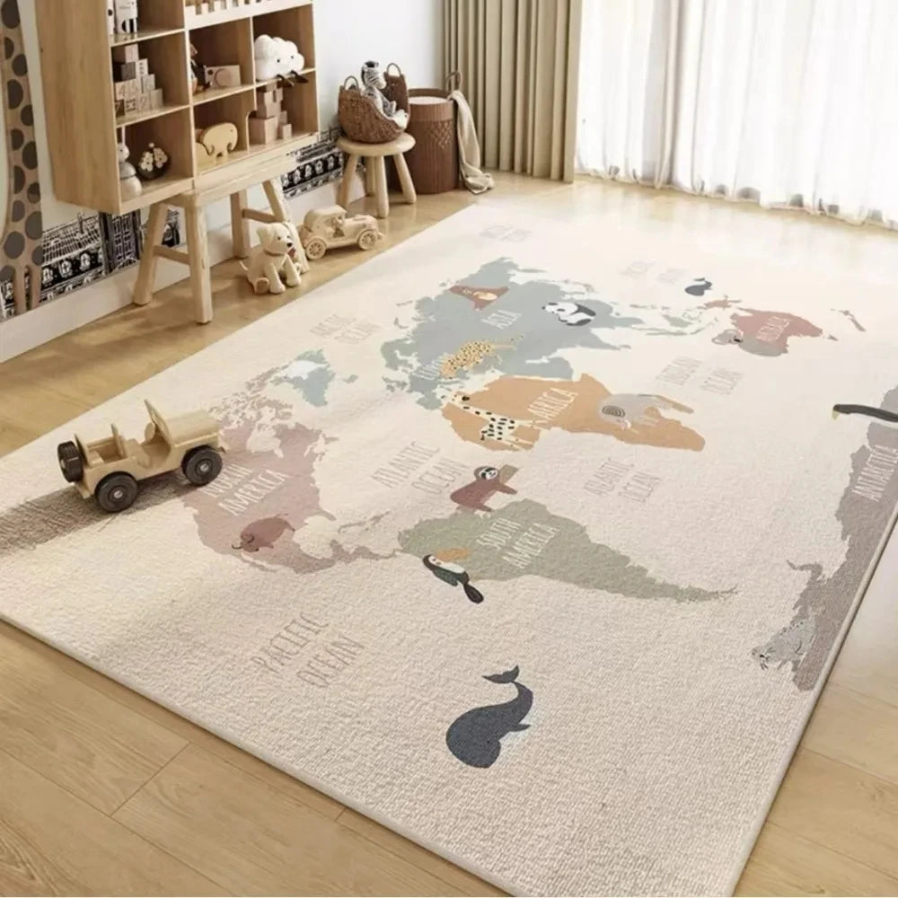 Navak Carpet Carpet Room Bedroom Cartoon World Map Underwater World Space Rug Washable Non-slip Carpet Children's Playmat Home Decoration
