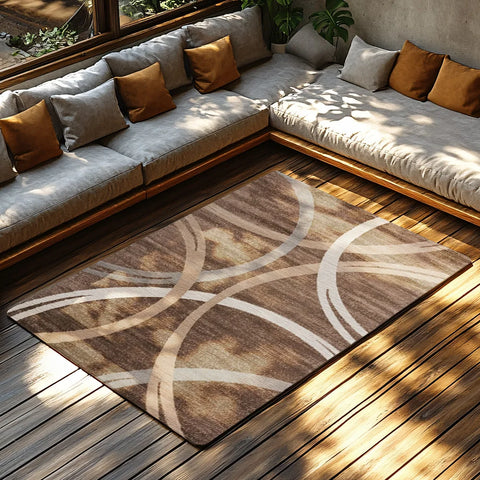 Navak Carpet rown Circle Pattern Area Rug, Modern Bohemian Non-Slip Carpet,Soft Low Pile Rug for Living Room,Natural Jute Decor for Cozy Home