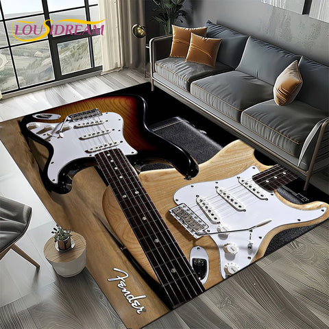 Navak Carpet 27 Style New 3D Fender Retro Guitar Instruments Music Carpet Rug for Living Room Bedroom Home Sofa Decoration,Non-slip Floor Mat