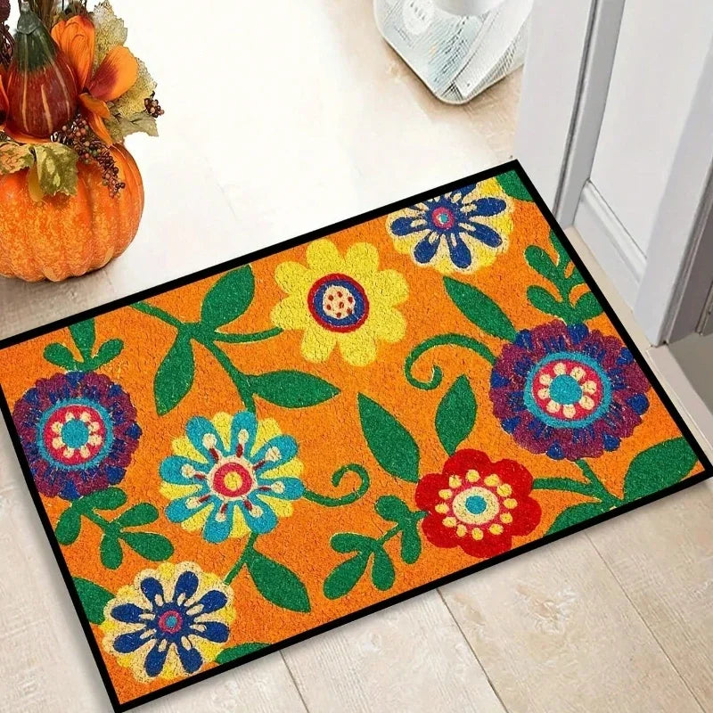 Navak Carpet 1Pc Floral Letter Print Welcome Doormat Anti-Slip Bath Rug Fade Resistant Kitchen Garden Floor Mat Washable Home Decor Carpets