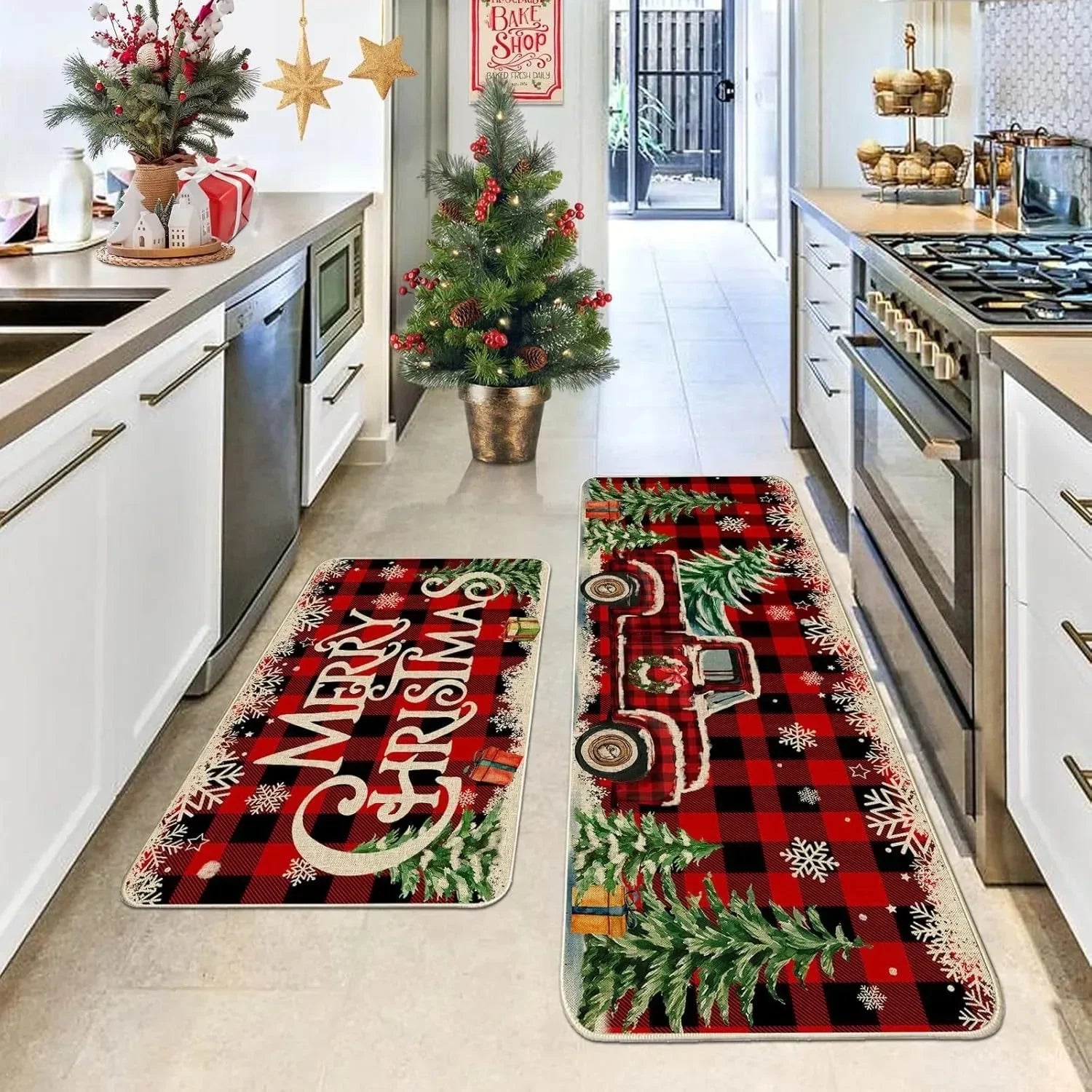 Navak Carpet Santa Claus print Christmas Long Strip Crystal Velvet Carpet Home Kitchen Bathroom Toilet Dirty Wear NonSlip Mat Home Decoration