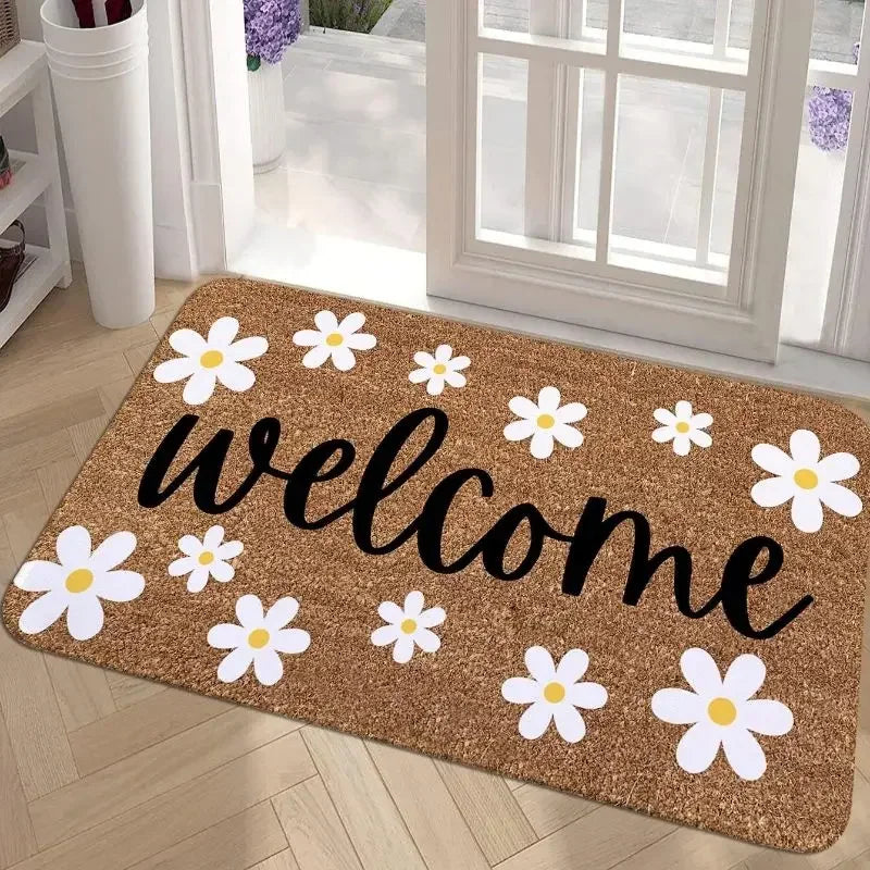 Navak Carpet Floral Leaves Welcome Door Mat for Home Entryways Decor Non-slip Bathroom Entrance Floor Carpet Kitchen Rugs Washable Doormat
