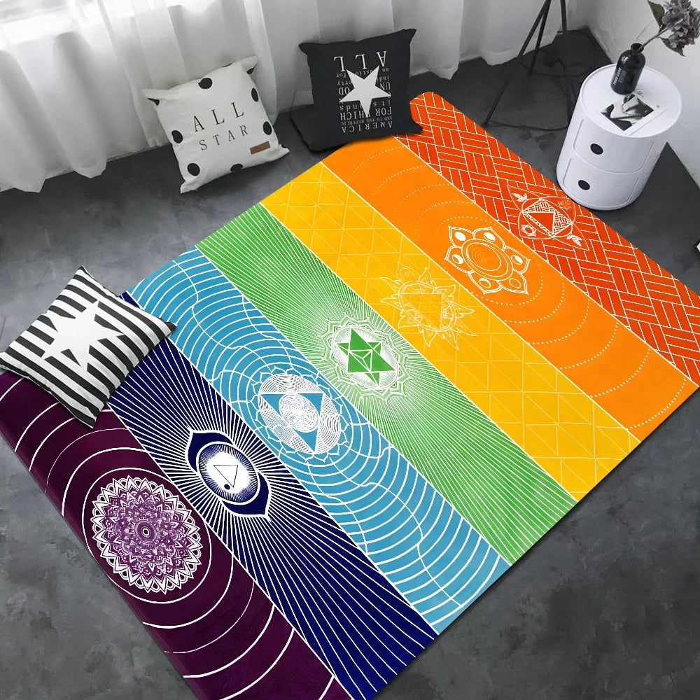 Navak Carpet Rainbow 7 Chakra Mandala Bohemia Yoga Door Mat Washable Non-Slip Living Room Sofa Chairs Area Mat Kitchen Welcome Doormat